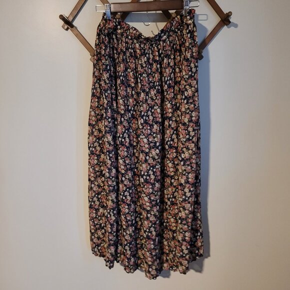 Vintage Sag Harbor Floral Pleated Crinkle Elastic Waist Midi Skirt SZ 1X - Picture 3 of 4